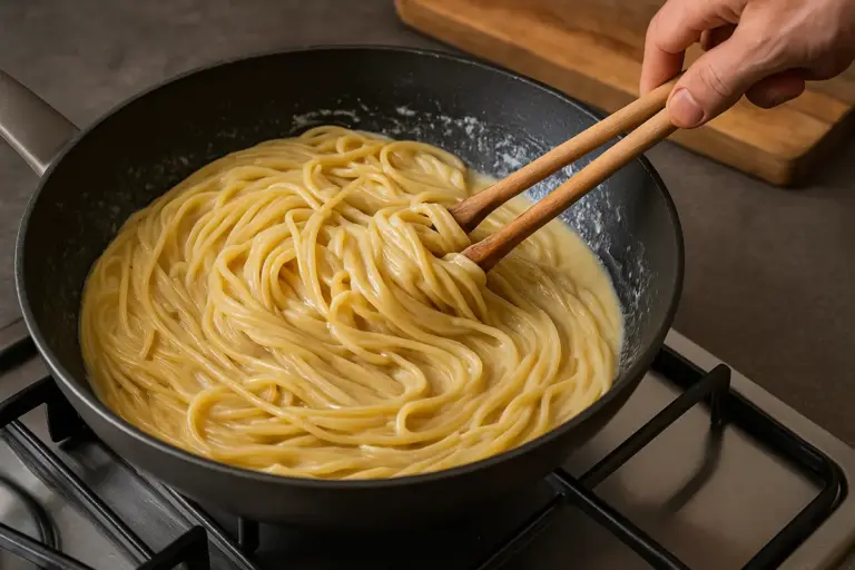 Come si manteca la pasta senza panna? Il movimento che rende il condimento cremoso naturalmente