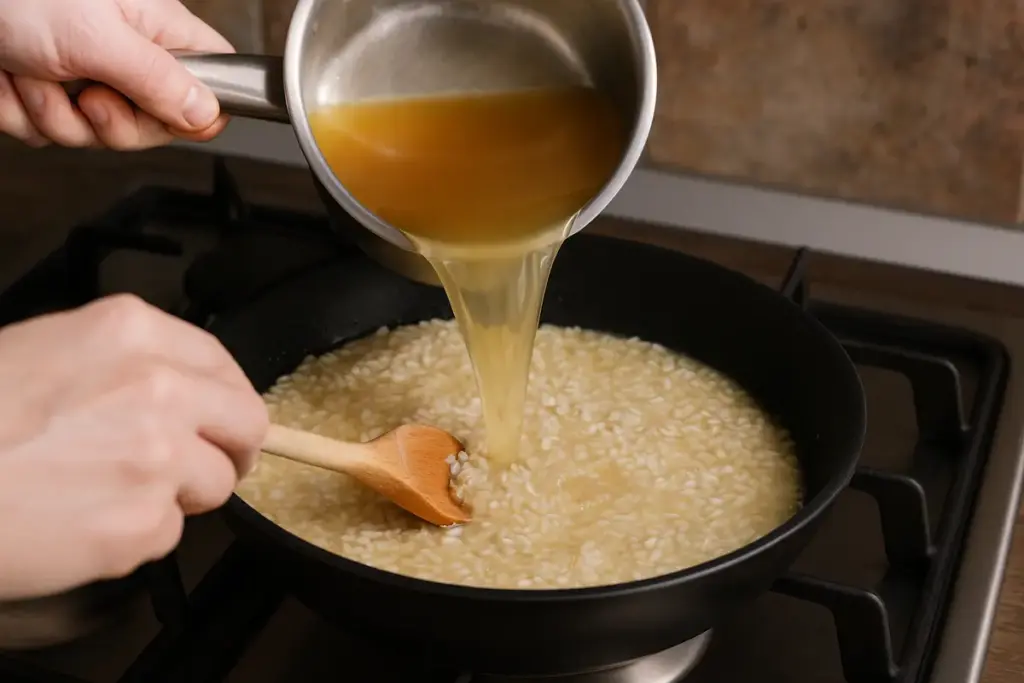 Quando aggiungere il brodo al risotto: l’intervallo che pochi rispettano davvero