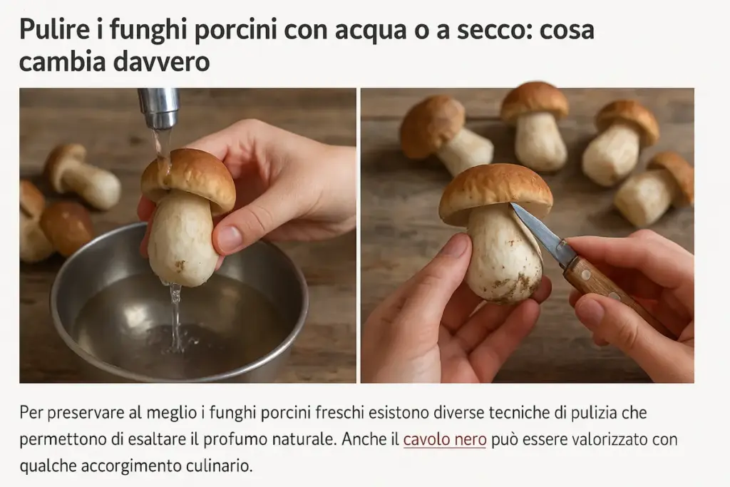 Pulire i funghi porcini con acqua o a secco: cosa cambia davvero
